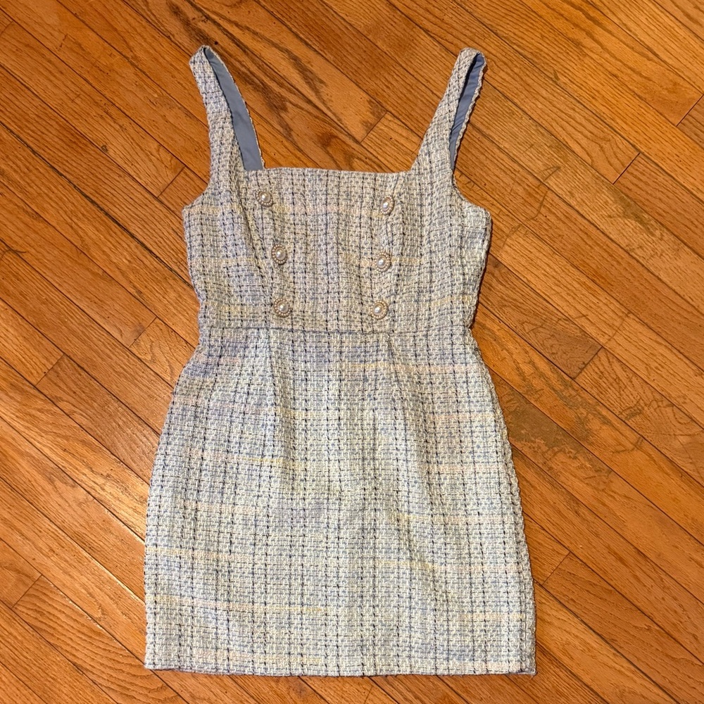 City Studio Blue and Cream Tweed Mini Dress